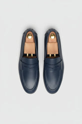 Navy Leather Slip-On Loafers